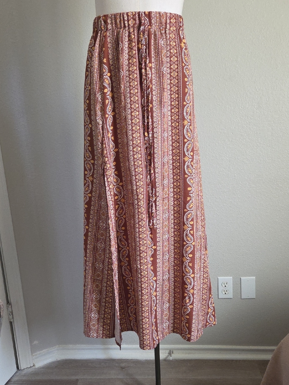 Shein Boho Maxi Skirt in Rust Paisley